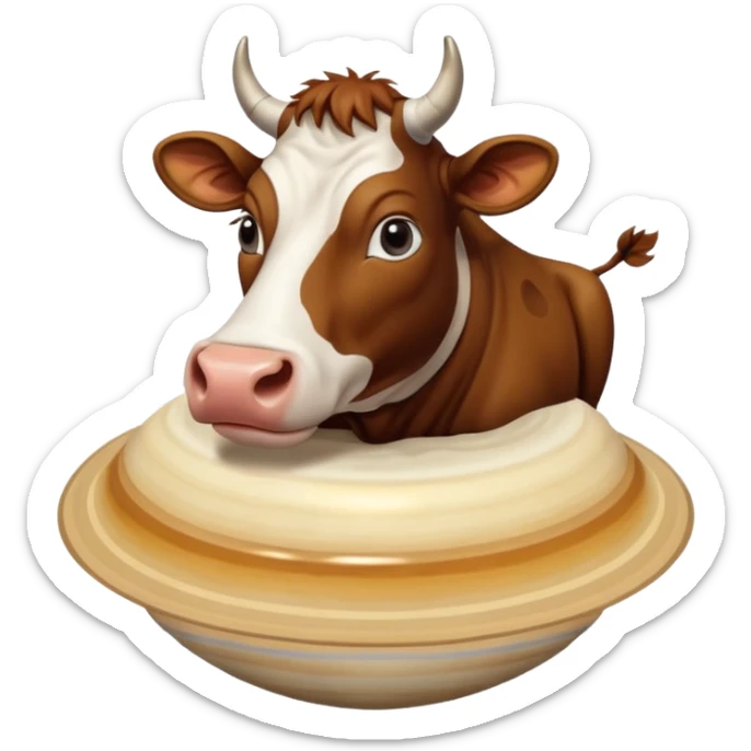 a cow and saturn but the cow head on top of saturn and human feet at the bottom sticker