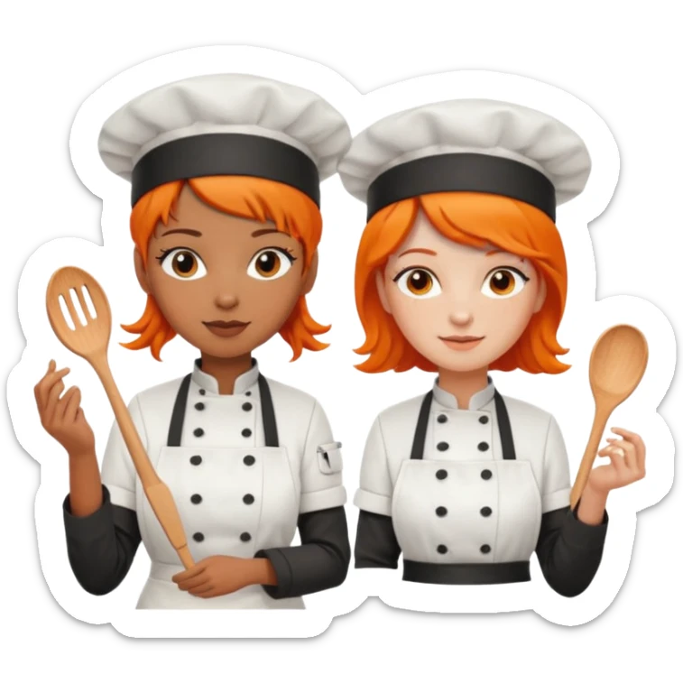 Dos chicas chef, una pelinaranja de pelo lacio y otra con pelo negro con rulos sticker