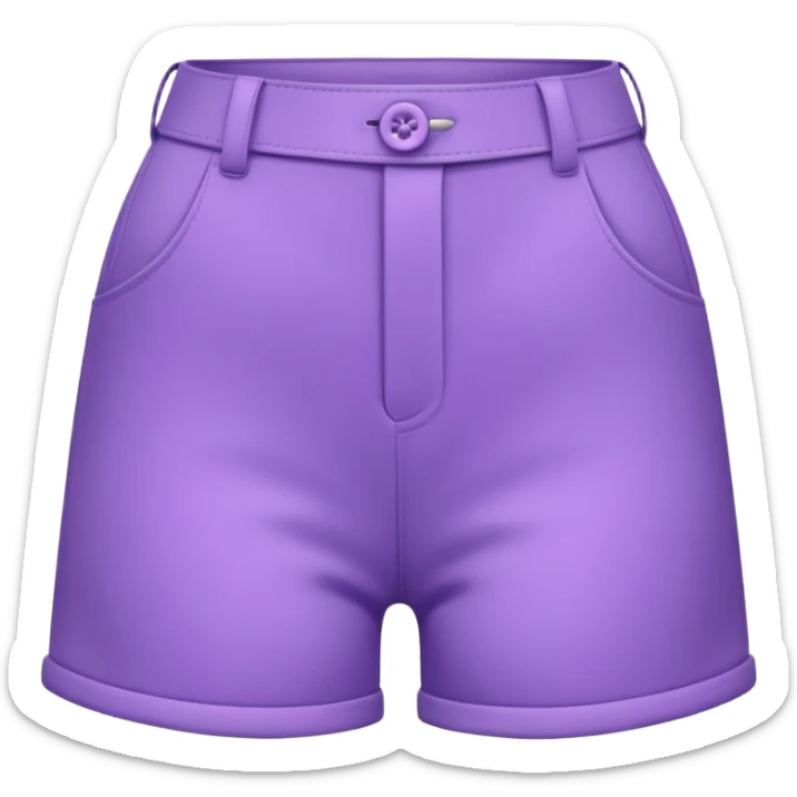 A 3D cartoon lavender-purple high-waist shorts with visible seams and buttons, soft shading, isolated plain background, Memoji-style. sticker