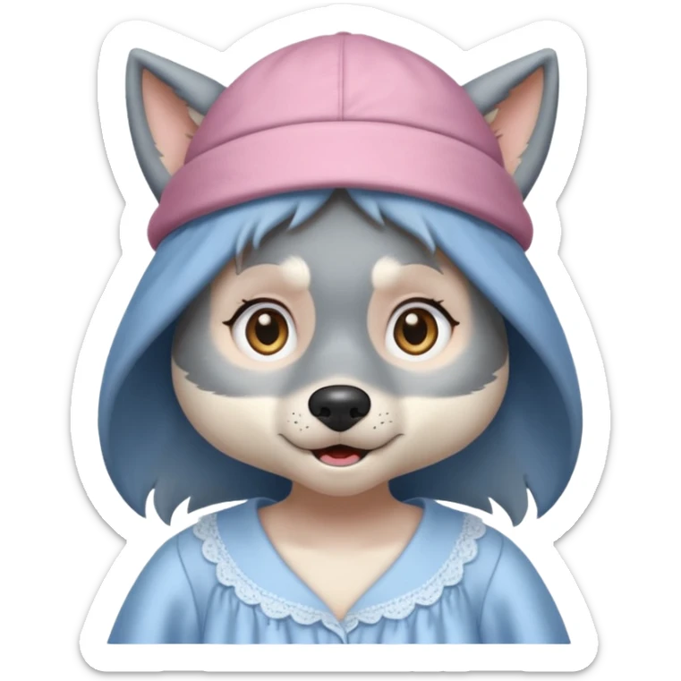 the wolf in grandma's nightgown and cap in the little red riding hood story sticker