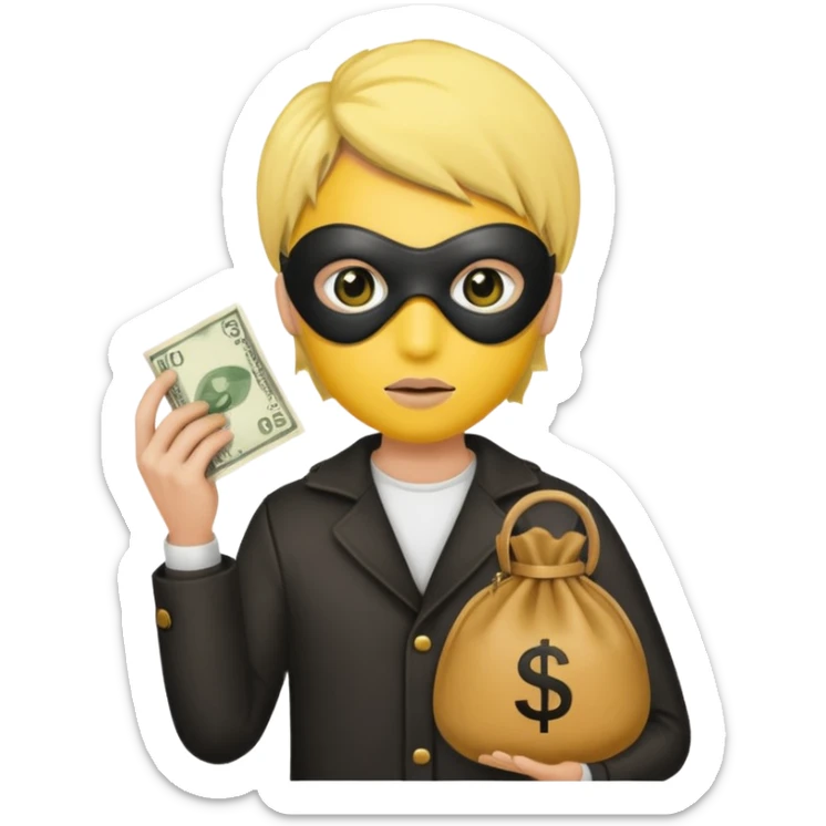 yellow skin robber wears black eye mask and carrying money bag sticker