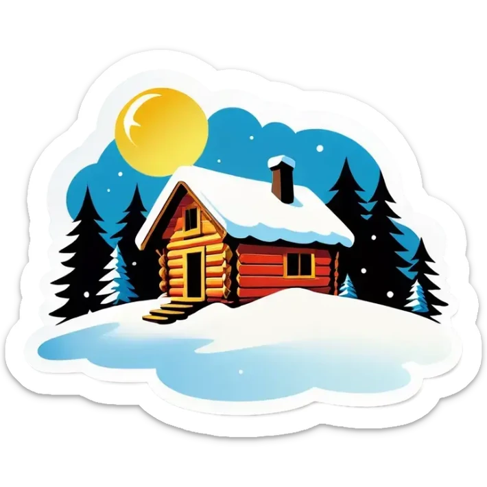 Eine Hütte im Wald mit Glasdach , Winterlandschaft, Schnee und Nordlichter am Himmel sticker