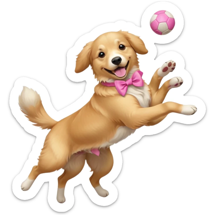 girly dog with a pink bow jumping in the air to catch a ball sticker