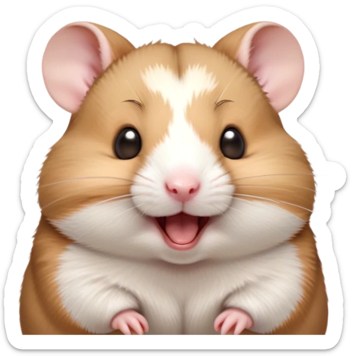 Cinematic Cute Yawning Brown and White Banded Hamster Portrait Emoji, Head tilted slightly with a dramatic, wide-open yawn, revealing a soft, banded fur of brown and white with tiny droopy ears, round dark eyes barely open in drowsy contentment, Simplified yet irresistibly adorable features, highly detailed, glowing with a soft, cozy glow, high shine, relaxed yet expressive, stylized with a touch of whimsy, bright and endearing, soft glowing outline, capturing the essence of a sleepy yet affectionate hamster, so drowsy it feels like it could stretch out of the screen and curl up for a nap! sticker