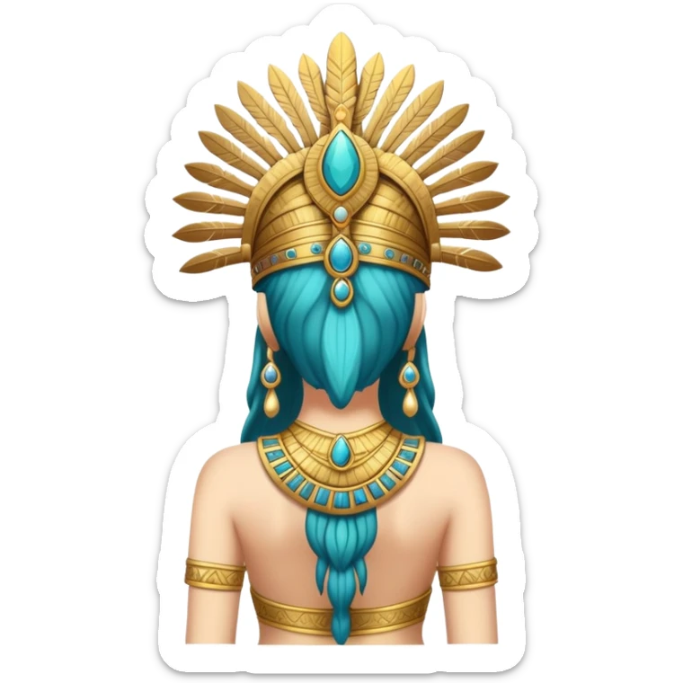 back view of Anunnaki goddess Inanna with elaborate headdress and royal attire sticker