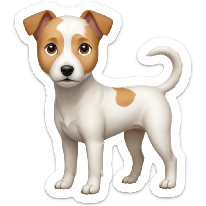 a full body slightly chubby white parson russell terrier looking dog the size of a kelpie with light brown long ears and a light brown patch on one eye and a large snout. the rest of the dog is completely white sticker