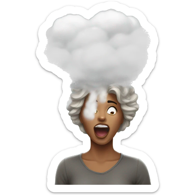 women who drops it came out of his mouth with a cloud above it that symbolizes a thought sticker