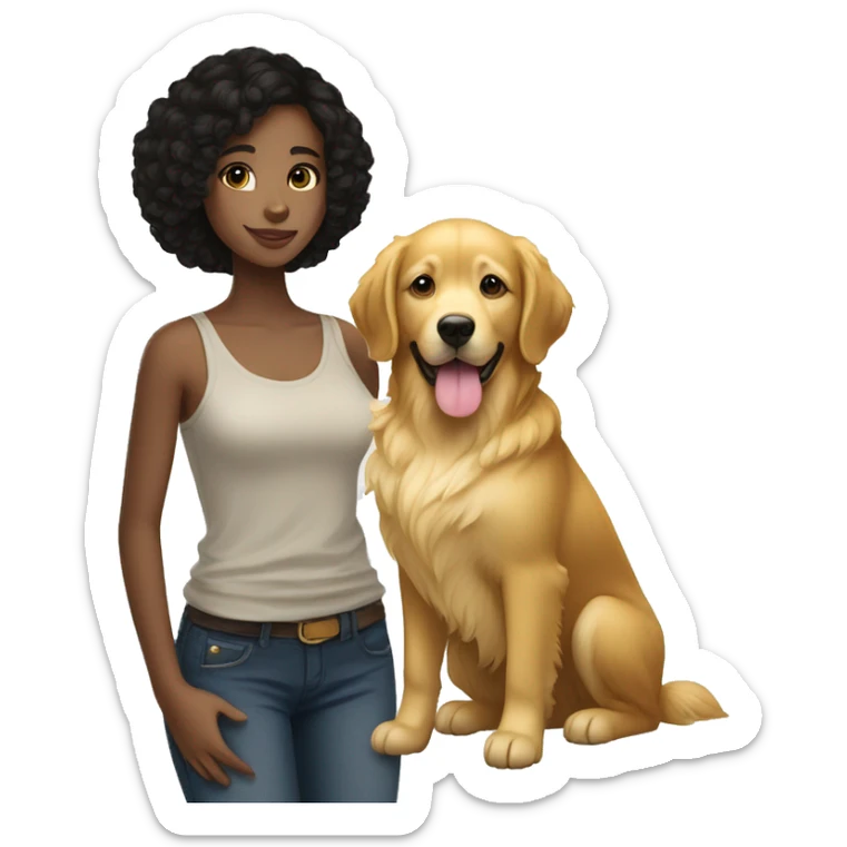 A black haired and light skintone teen girl with a Golden retriever  sticker