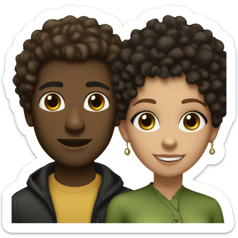 Interracial couple. (Tall White man brown hair green eyes) (black woman mocha skin black kinky curly hair brown eyes) sticker
