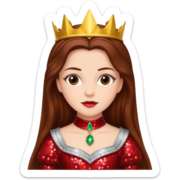 Nessarose from The Wizard of Oz with long brown hair, red sequin outfit sticker