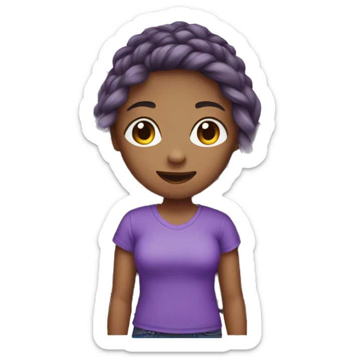 Girl with long hair with braid wearing short purple t-shirt sticker