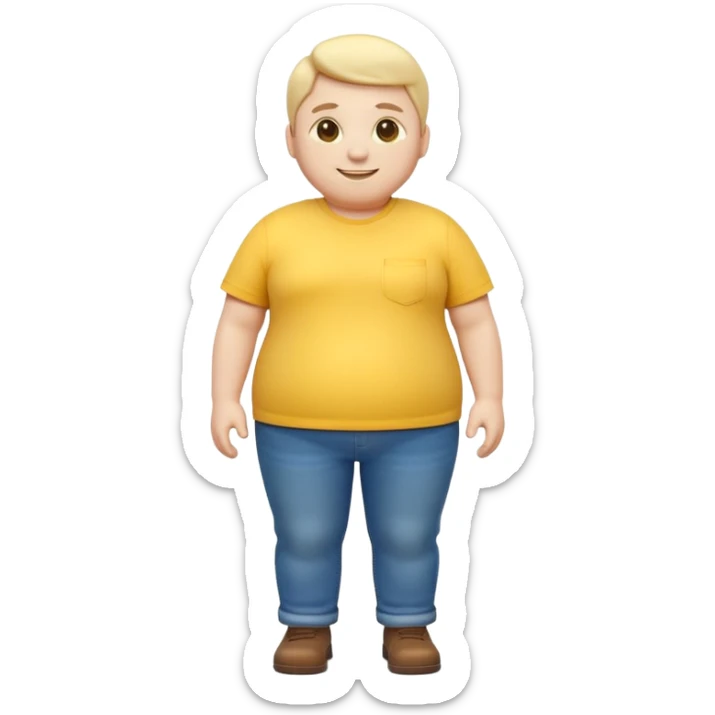 A 3D emoji in iOS emoji aesthetic style of a chubby full-body person standing upright, with round belly, soft features, and a cheerful smile. Glossy texture, bright lighting, minimal white background, friendly and expressive design. sticker
