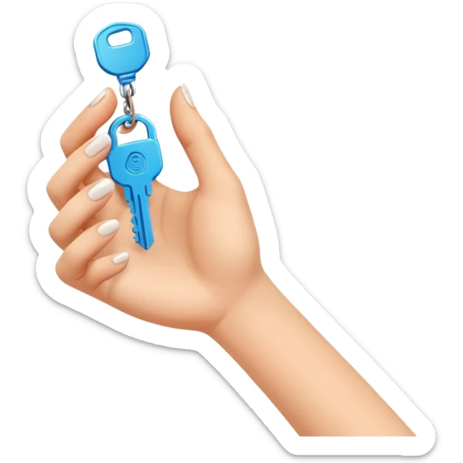 emoji de mano de mujer sujetando unas llaves con el fondo de un departamento sticker