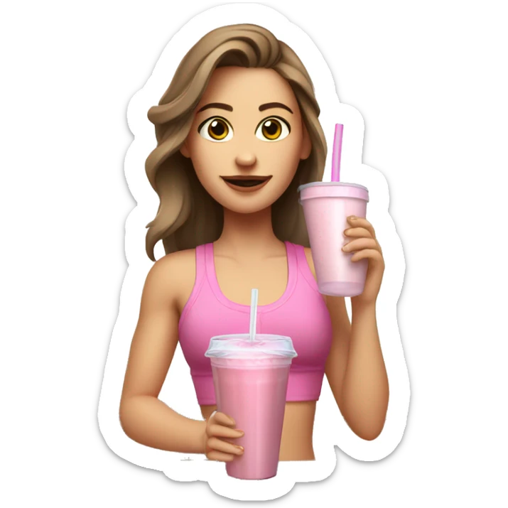 Brown haired white girl in pink croptop drinking protein shake sticker
