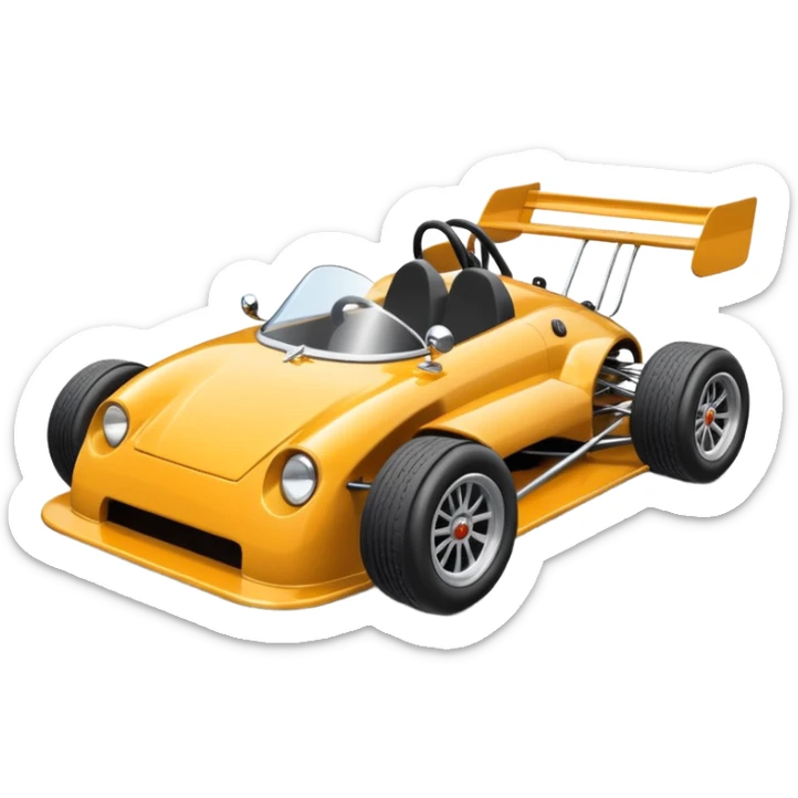Special race car whose frame and suspension is made of shopping cart material with a large rear spoiler is being professionally steered driven by a small thin Guinea pig  sticker