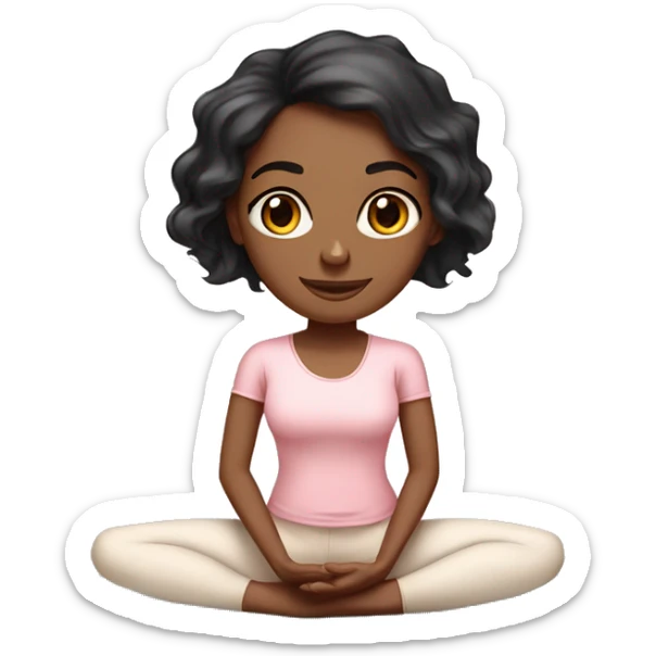 black long wavy hair and brown eyes with medium skin yoga girl in light pink clothes sitting on a yoga mat  sticker