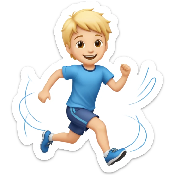 child running with a big smile, cheerful and energetic, motion lines to show action sticker