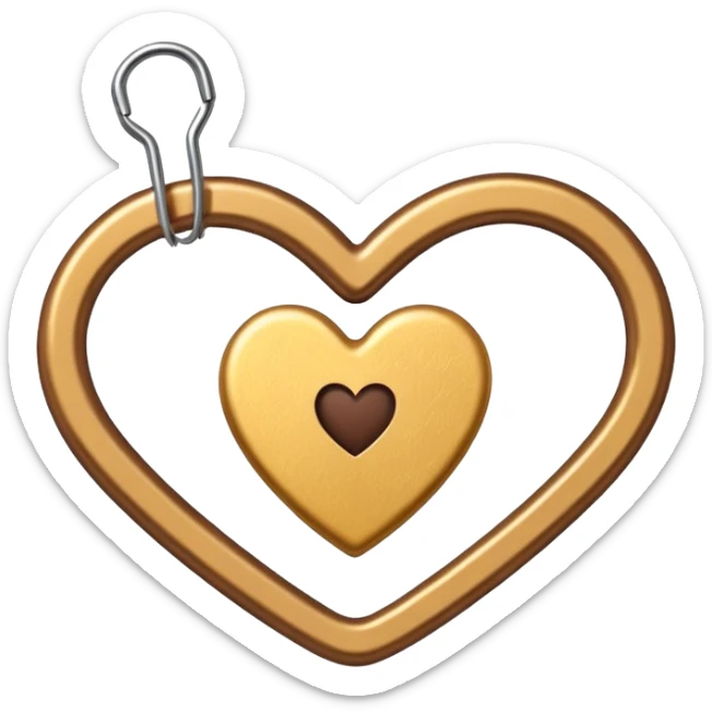 one gold paper clip and on top of it one brown heart sticker