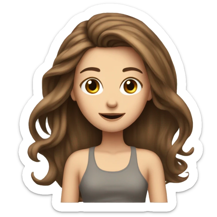 White Girl with long brown hair flipping her hair ✂️ sticker