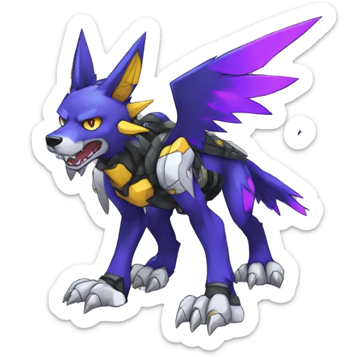 Cool Edgy Digimon-Fakemon-Garurumon-Loogamon-Wolf with edgy markings full body sticker
