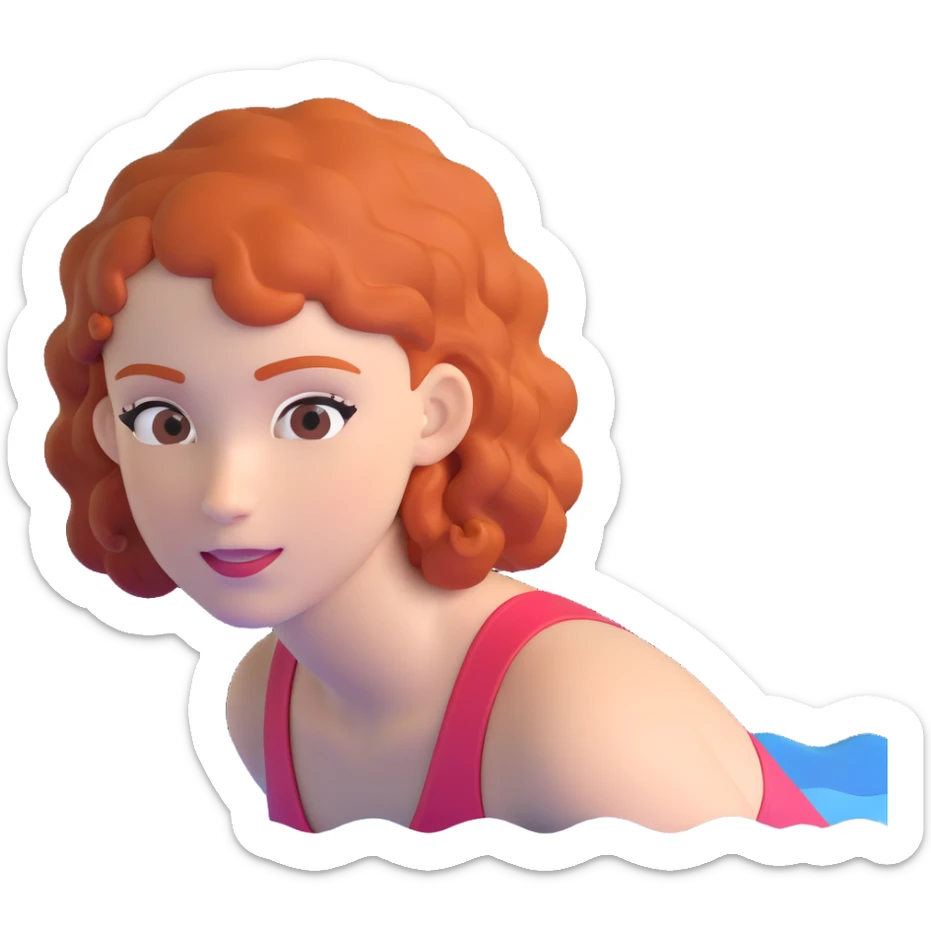 thin 18-year-old white female athlete swimmer with curly red hair about to enter a pool sticker