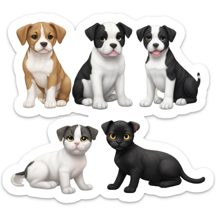 Black and white English staffordshire puppy full body and black cat and tabby cat sticker