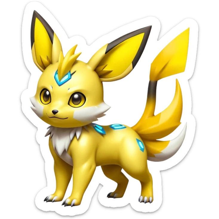 Shiny Futuristic Colorful Pichu-Raichu-Renamon-Zeraora-hybrid-creature sticker