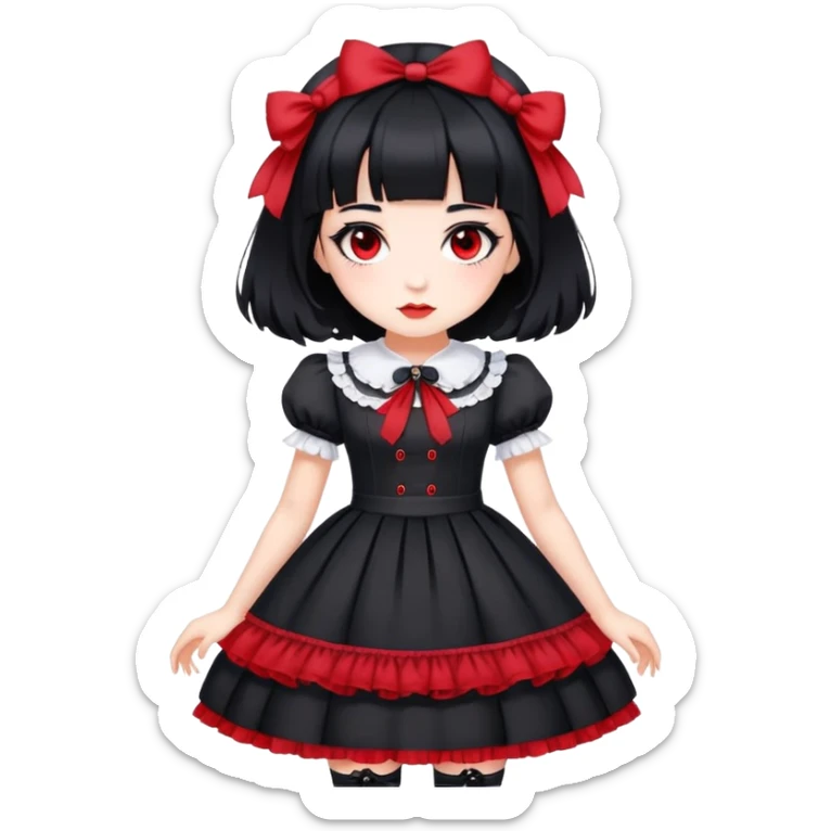 girl in black Lolita dress with black hair and red tips sticker