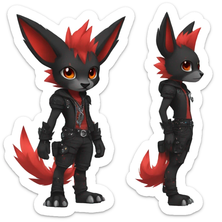 cool edgy black punk red animal hybrid Fakemon full body sticker