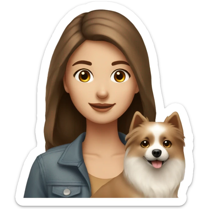 beautiful girl with brown hair with her beige spitz dog sticker