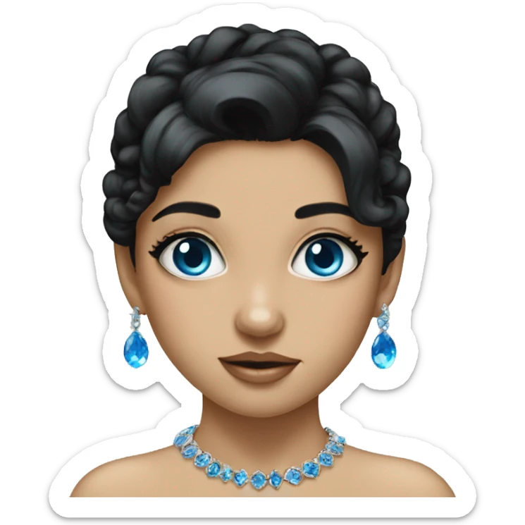 portrait of black haired and blue eyes girl with jewelry  sticker