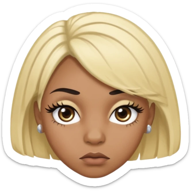 crée moi une jeune adulte noir au yeux brider marron foncer et une perruque blonde avec des baby hairs percing au nez et des gros faux cils bien charger , une fille un peu 92i sticker