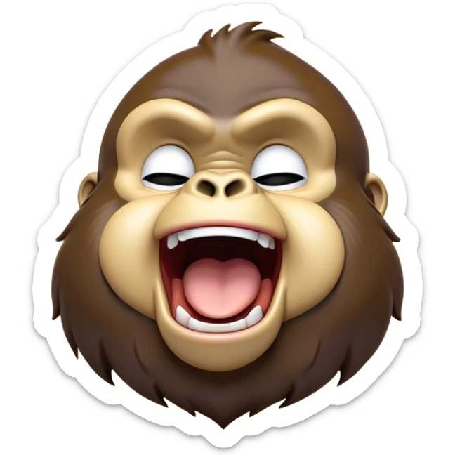 Cinematic Cute Yawning Gorilla Portrait Emoji, Head tilted slightly with a dramatic, wide-open yawn, showcasing a thick, velvety Fur with drowsy, half-closed eyes and a relaxed, open expression, Simplified yet irresistibly adorable features, highly detailed, glowing with a soft, cozy jungle glow, high shine, relaxed yet expressive, stylized with a dash of whimsical primate charm, soft glowing outline, capturing the essence of a drowsy yet affectionate guardian that appears ready to stretch out for a nap! sticker