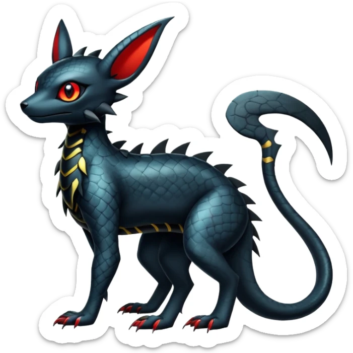 Modern Futuristic Scaly Cyber-Salandit-Umbreon-Litten-Hybrid (Full body) sticker