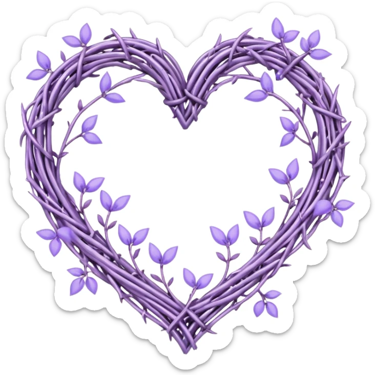 heart shape made out of barb wire vines with pastel lavenders border with crystals hanging  sticker
