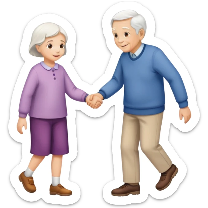 a child holding hands with an elderly person, walking together, cheerful and caring sticker