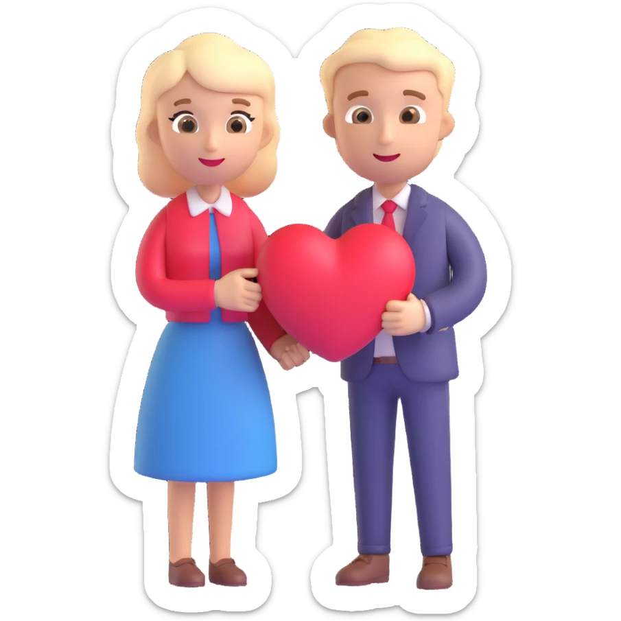 an English man and lady couple with a love heart, 3D emoji style sticker