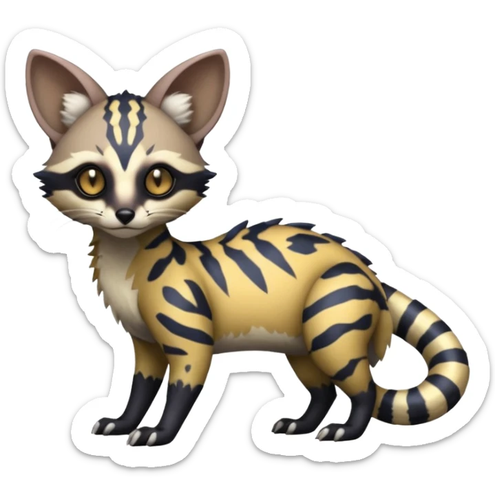 Rare realistic warm-colored lush exotic cute edgy epic futuristic aesthetic gloomy spooky dark modern colorful cyber-Genet-Trico-species-Fakemon-hybrid-creature, with beautiful intricate markings, full body sticker
