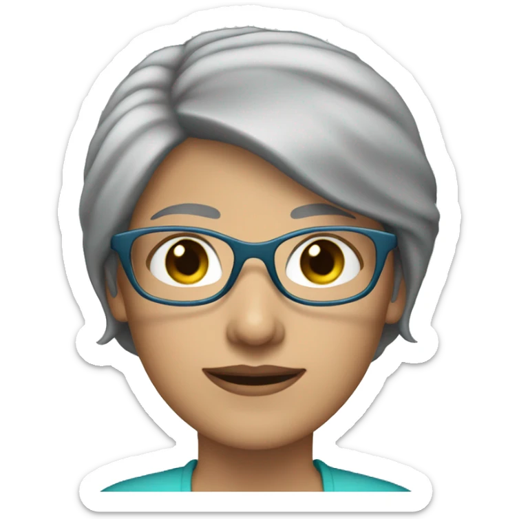 Woman with short gray hair, light green eyes and blue rimed glasses  sticker