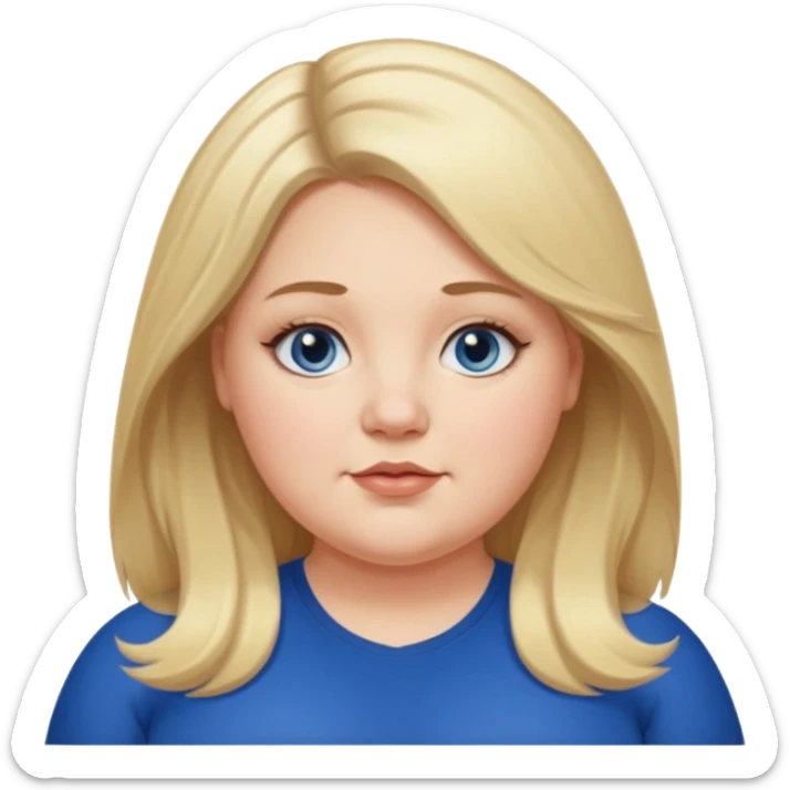 fat white girl long light brunette / blonder8 hair girl with darker roots in her hair middle part and dark blue eyes that's not really tan but not pale double chin sticker