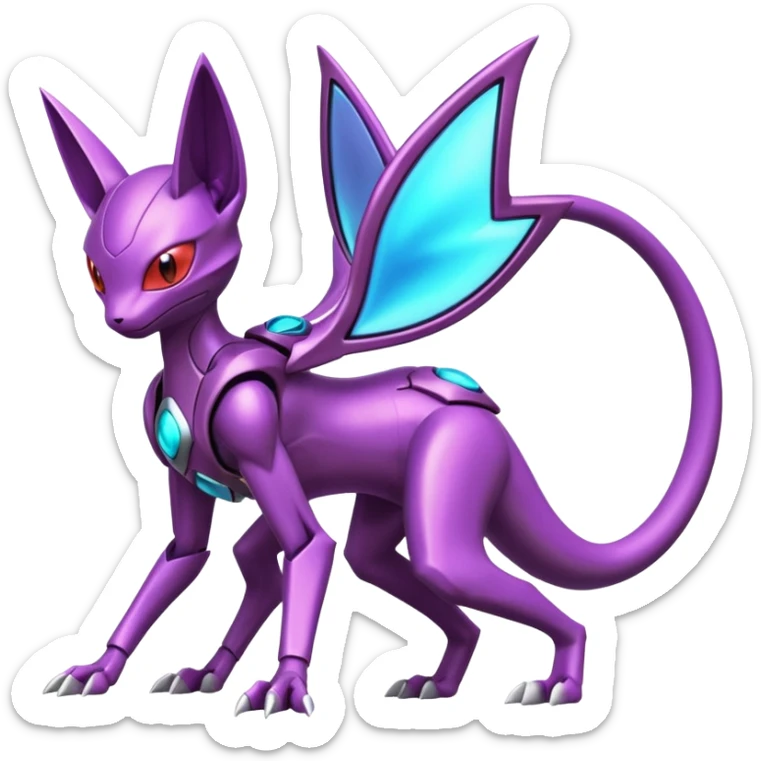 Futuristic armored cyber-Mewtwo-Sableye-Genesect-Deoxys-Espeon-alien-hybrid-fusion sticker