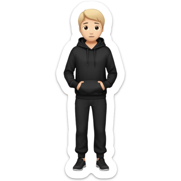 fullbody Mysterious shy caucasian man in black hoodie, hands in pockets and black pants sticker