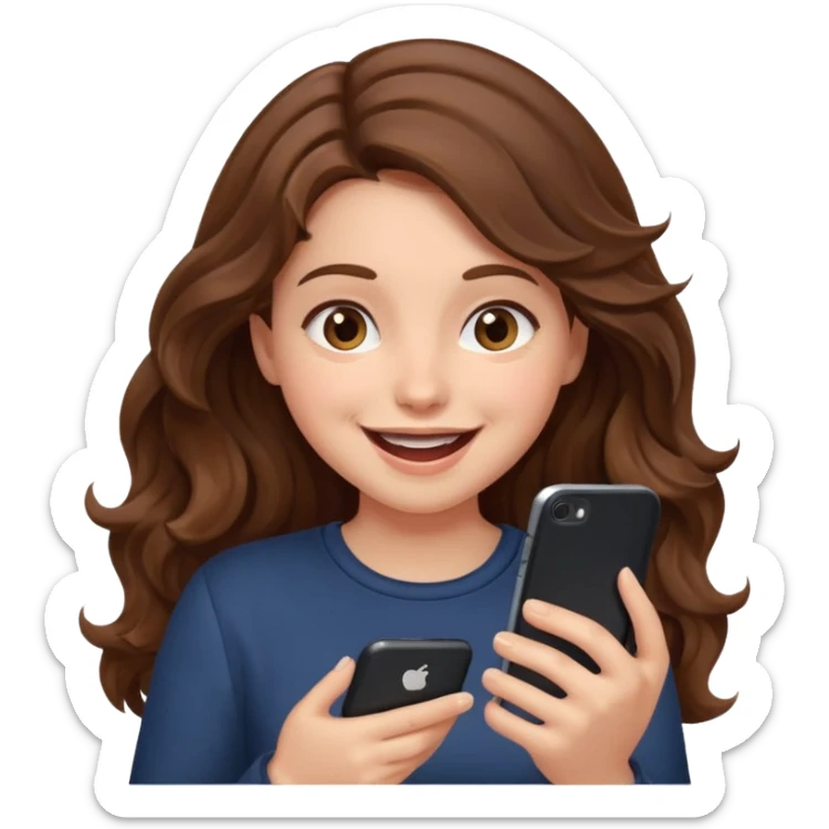 Girl with wavy brown hair Looking at phone and in love and she is excited and hot sticker