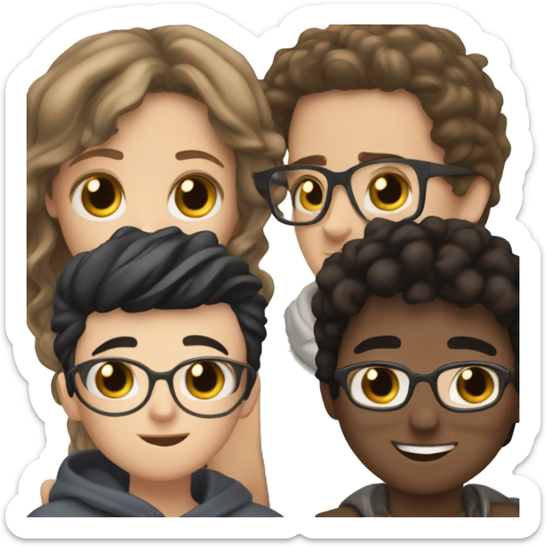 White boy black hair glasses kissing white girl brown hair brown eyes sticker