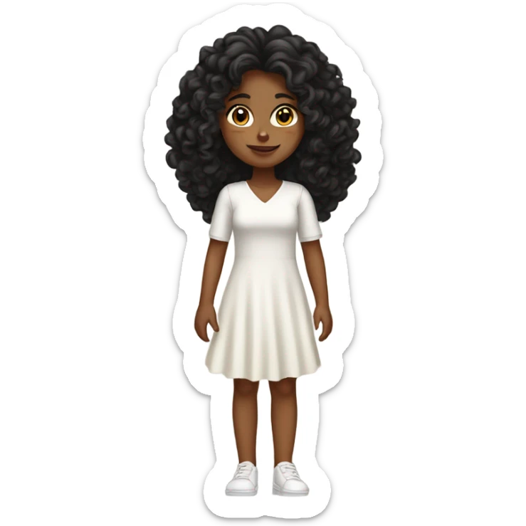 Tan girl with black long curly hair white dress full body sticker