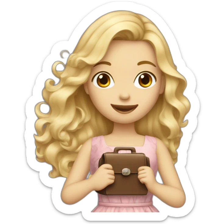 a wavy blonde long haired girl in a dress with bag and telephone sticker