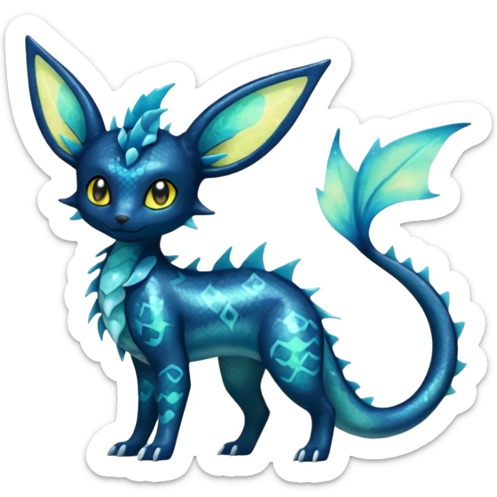 Scaley Opalescent Luminescent Umbreon-Amaura-Vaporeon-Salandit-Fakémon-fusion (full body) sticker