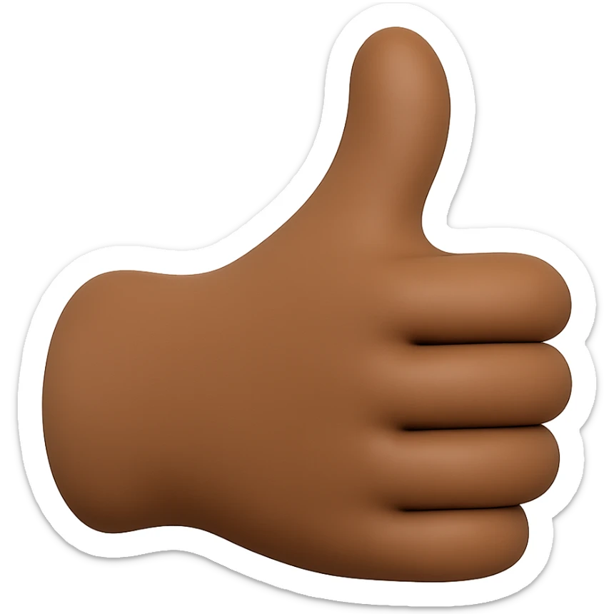 Edit the image of a hand giving a thumbs up emoji to change the skin tone of the hand to match the man's skin color from the reference photo. Maintain the 50% realistic emoji style with a transparent background. sticker