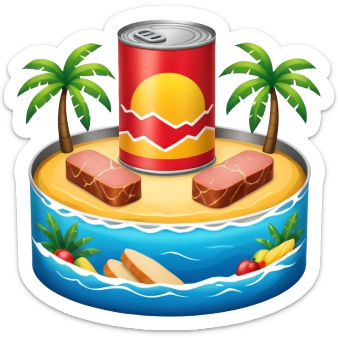 SPAM CANNED MEAT CORPORATE SUMMER KICKOFF tropical exotic destination PARTY landscape  sticker