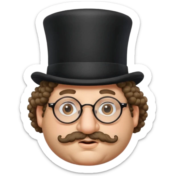 Fat Jewish man with curly hair a top hat glasses and a large nose  sticker